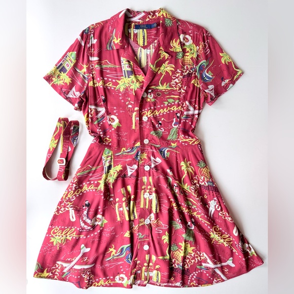 Polo Ralph Lauren Hawaiian Print Tea Dress Red Size 8 - Picture 11 of 16